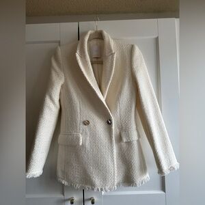 Mango Cream Textured Double-Button Blazer